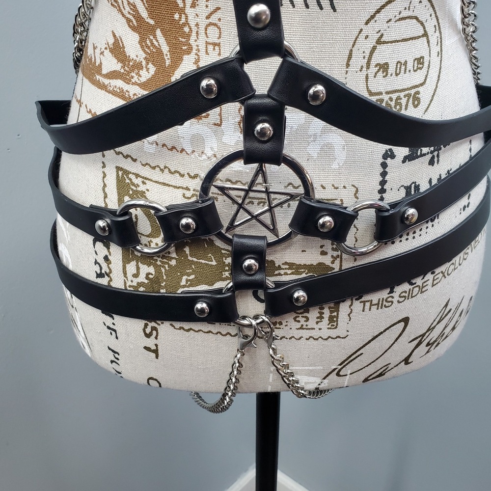 KILLSTAR Hellz Bells Gothic Punk Pentagram Body Harness Chain Choker Belt Black - Picture 6 of 7